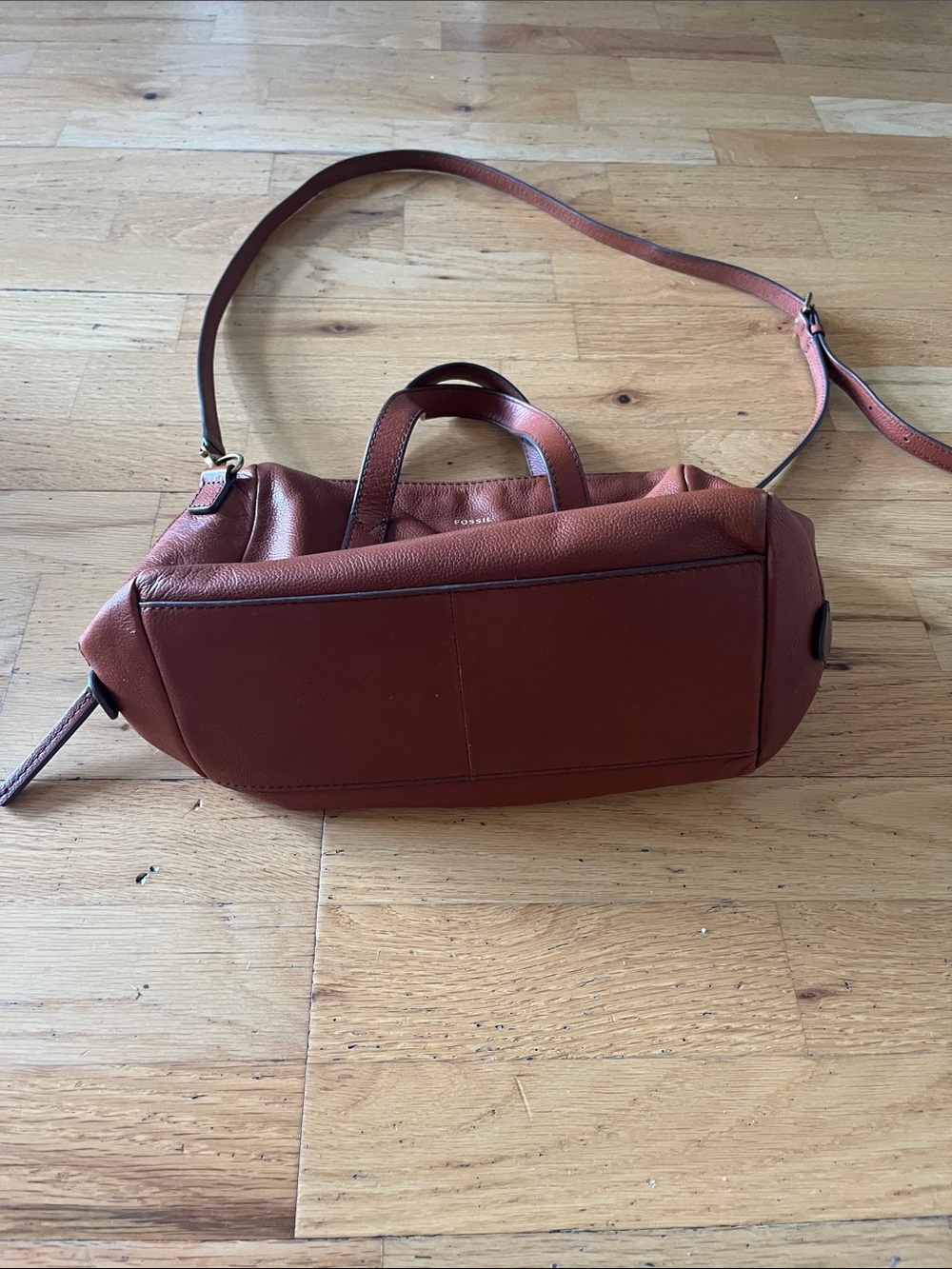 Fossil Leather Satchel in Warm Chestnut Brown - Picture 2 of 5